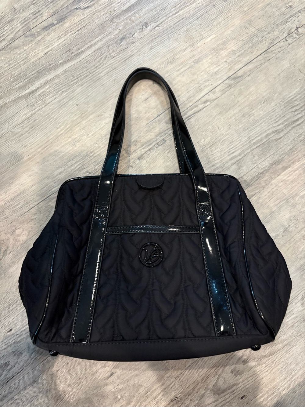 Vera Bradley Quilted Black Tote Handbag with Gloss Trim
